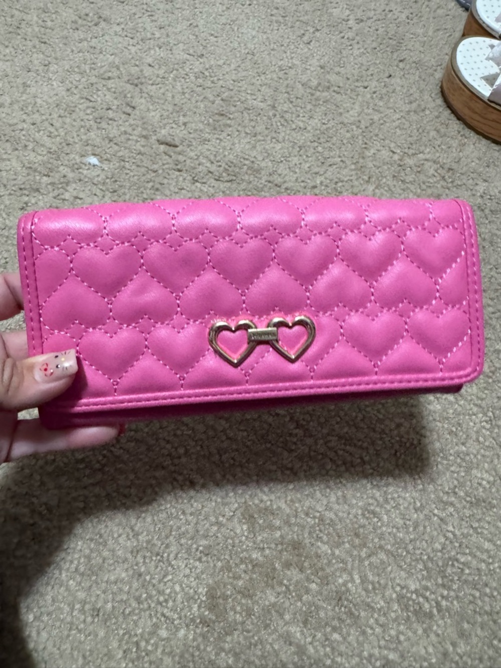 Juicy couture Pink Quilted Heart Clutch Wallet with Double Heart Accent